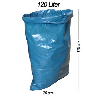 4 Rollen blaue Müllsäcke 120 Liter mit einer Stärke von 39 my und Größe 70x110cm