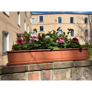 4er Blumenkasten Set Balkonkasten Pflanzkasten Terracotta mit Bewässerungssystem und Balkonkasten Untersetzer 100cm