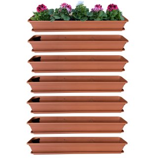 6er Blumenkasten Set Balkonkasten Pflanzkasten Terracotta mit Bewässerungssystem und Balkonkasten Untersetzer 80cm