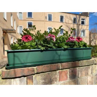Blumenkasten Balkonkasten Pflanzkasten Grün mit Bewässerungssystem und Balkonkasten Untersetzer 100cm