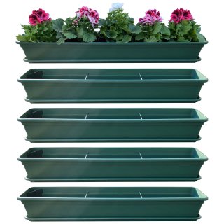 4er Blumenkasten Set Balkonkasten Pflanzkasten Grün mit Bewässerungssystem und Balkonkasten Untersetzer 100cm