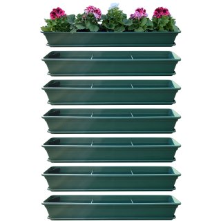 6er Blumenkasten Set Balkonkasten Pflanzkasten Grün mit Bewässerungssystem und Balkonkasten Untersetzer 100cm