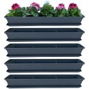 4er Blumenkasten Set Balkonkasten Pflanzkasten Anthrazit mit Bewässerungssystem und Balkonkasten Untersetzer 100cm