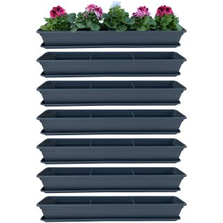 6er Blumenkasten Set Balkonkasten Pflanzkasten Anthrazit mit Bewässerungssystem und Balkonkasten Untersetzer 80cm