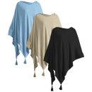 Damen Poncho Schal Cape Cardigan weich für Frauen Baumwolle in 3 Farbvarianten oder als 3er Set