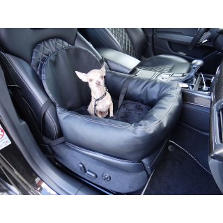 Knuffliger Leder-Look Autositz für Hund, Katze oder Haustier inkl. Hundehaltegurt und Sitzbefestigung
