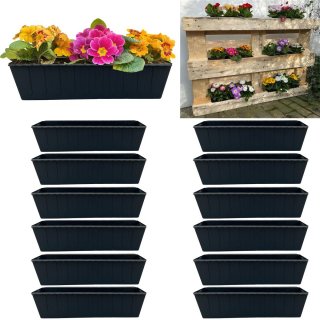 12er Blumenkasten Set Balkonkasten Einsatz passend für Europaletten im Wellendesign für Blumen, Kräuter und Früchte 12 Stück 37cm