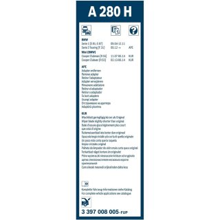 Bosch Scheibenwischer Rear A280H, Länge: 280mm &ndash; Scheibenwischer für Heckscheibe