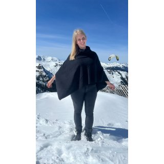Leichter Damen Fleece Poncho Schal Cape Cardigan weich für Frauen Baumwolle in Schwarz