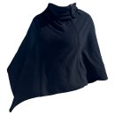 Leichter Damen Fleece Poncho Schal Cape Cardigan weich für Frauen Baumwolle als Set in 2 Farben Schwarz und Blau